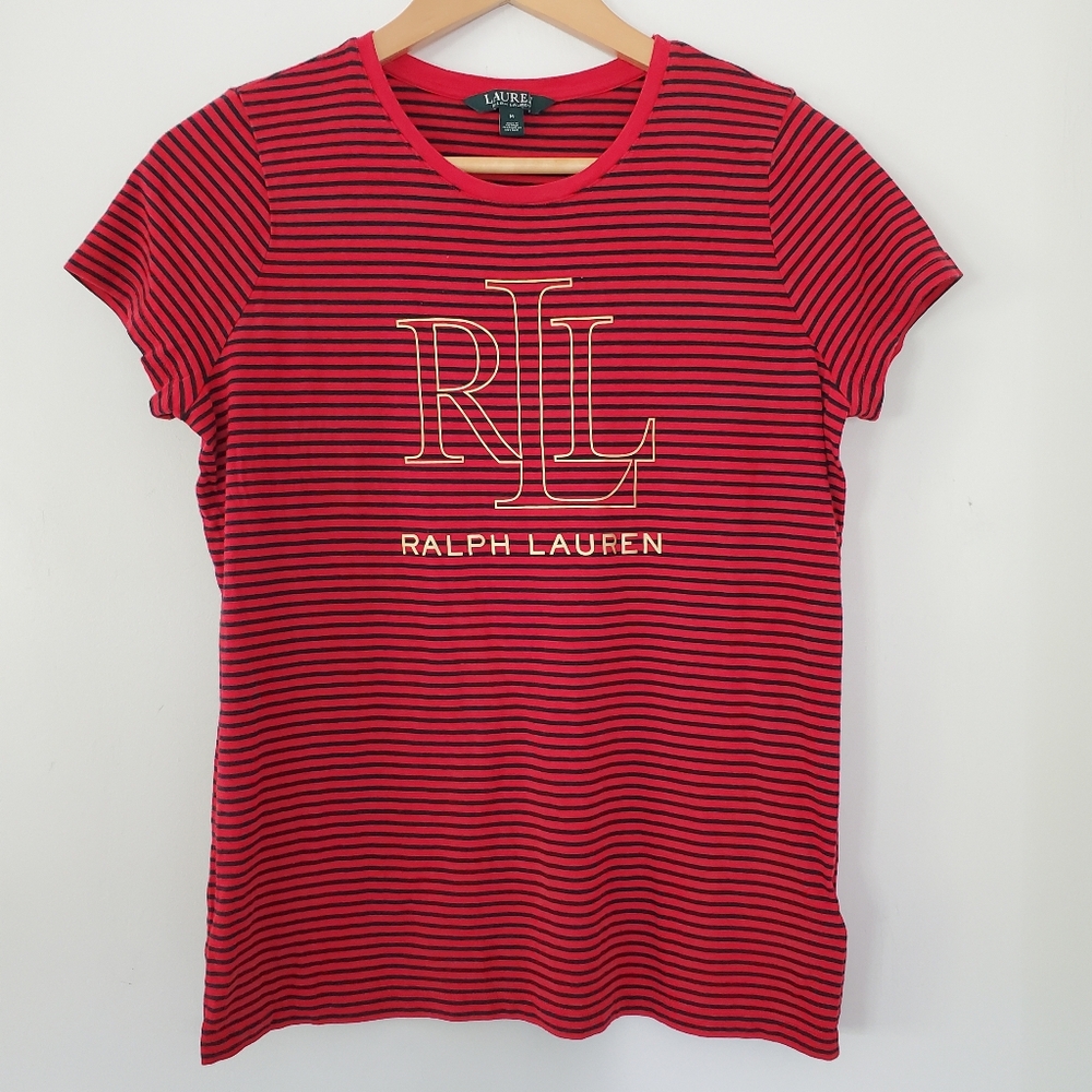 Lauren Ralph Lauren Red and Black Striped Short Sleeve Tee